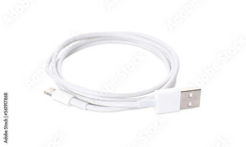 USB cable with lightning connector isolated on white photo