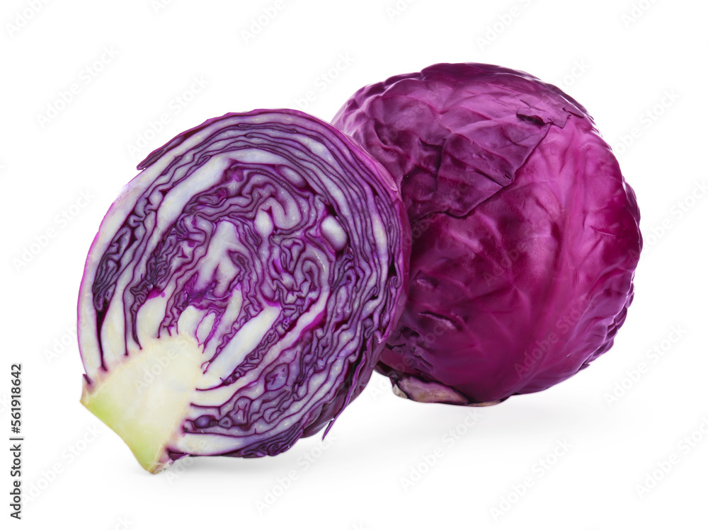 Whole and cut red cabbages on white background Whole and cut red cabbages on white background