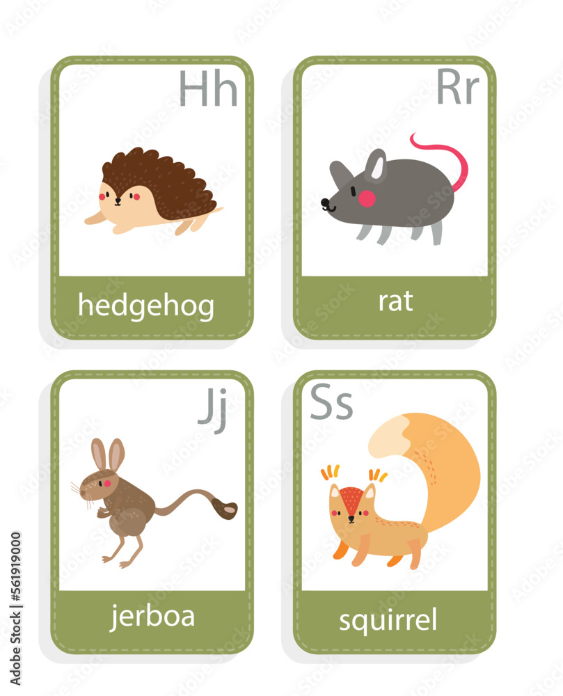 card with  animals  hedgehog,  rat,  jerboa,  squirrel vector set