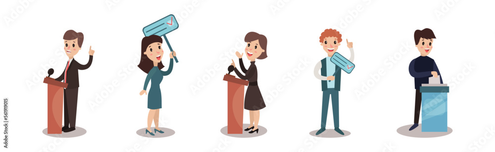 Political Candidates and People Taking Part in Voting and Election Vector Illustration Set