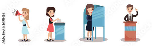 Political Candidates and People Taking Part in Voting and Election Vector Illustration Set