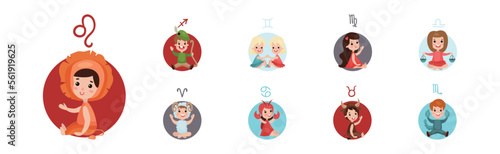 Cute Kids and Horoscope Astrological Sign Vector Set