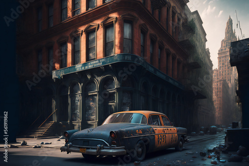 Abandoned New York City in the future. Empty roads and a dystopian atmosphere in a post-apocalyptic NYC. © The_AI_Revolution