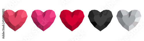 A set of multi-colored hearts in the form of a precious stone. Vector illustration for  design.