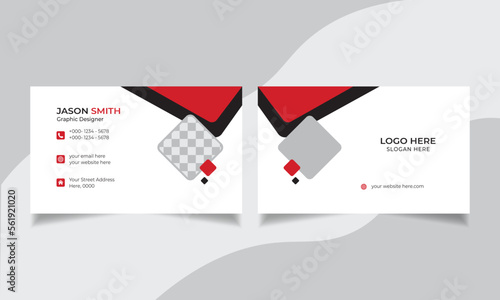 Creative red modern business card horizontal simple clean minimal template vector design.