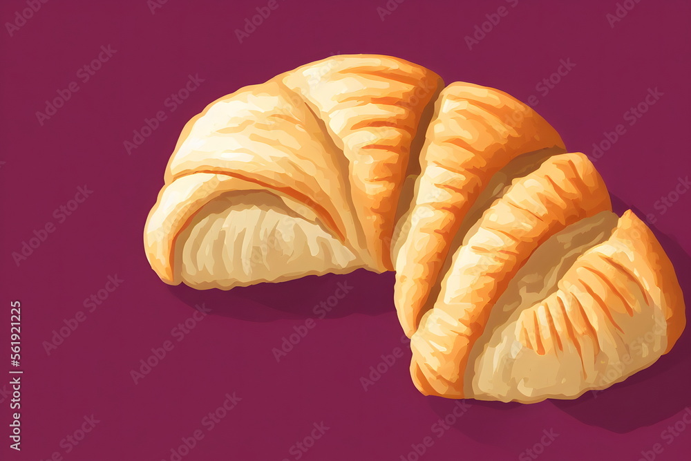 Illustration of croissant in the flat style, generative ai