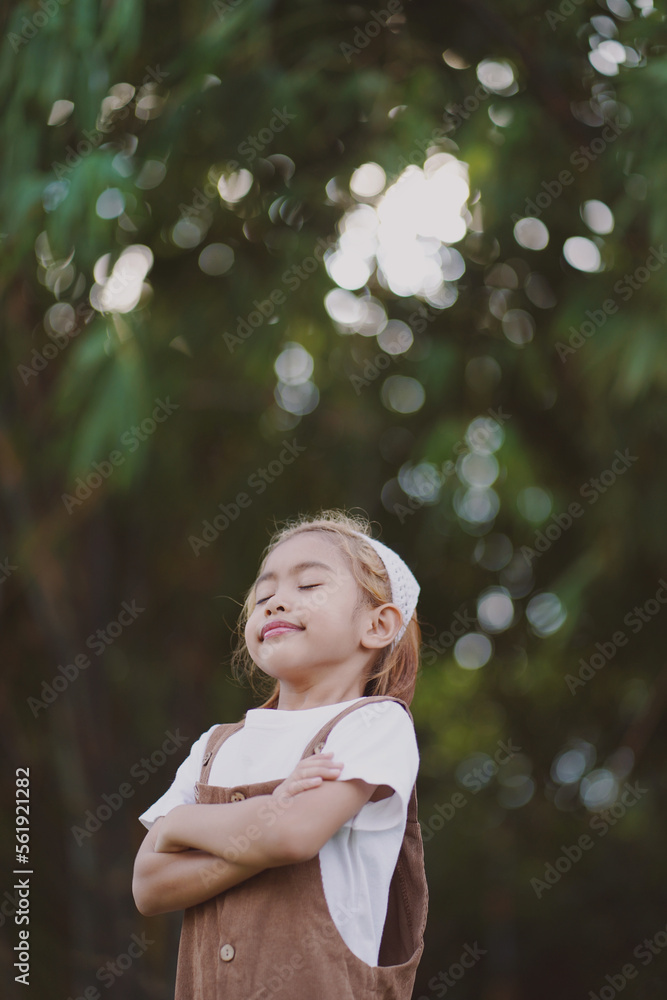 Smart farming, A girl is walking and learning at the farm. Smart farming, A girl is walking and learning at the farm.