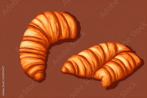 Illustration of croissant in the retro style, generative ai