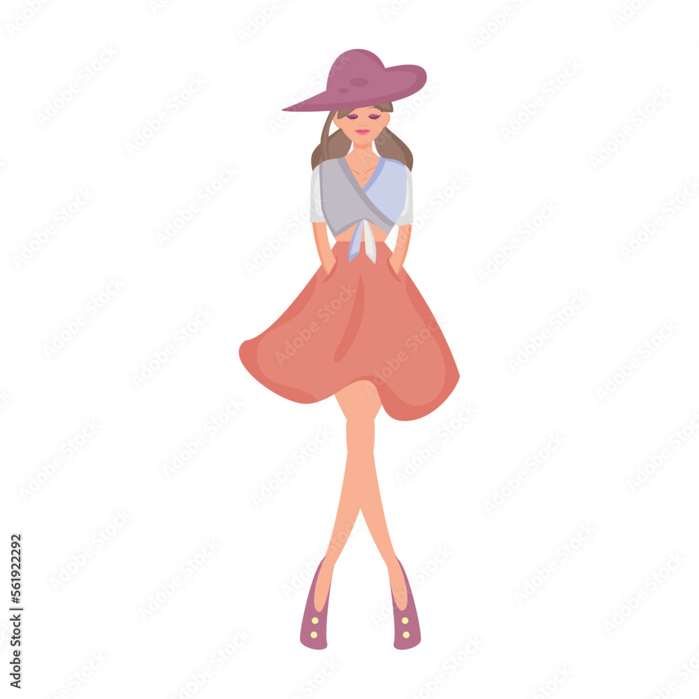 Isolated cute girl character with summer hat Vector