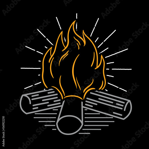 Neon Hand-drawn Woodcut Campfire Illustration