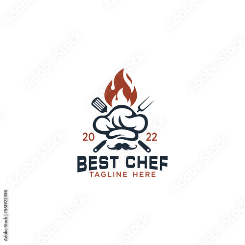 best chef logo concept with fire spatula and cooking hat elements | modern design illustration