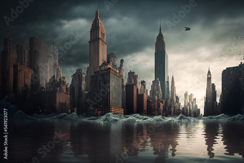 Abandoned New York City in the future. Empty roads and a dystopian atmosphere in a post-apocalyptic NYC.  © The_AI_Revolution