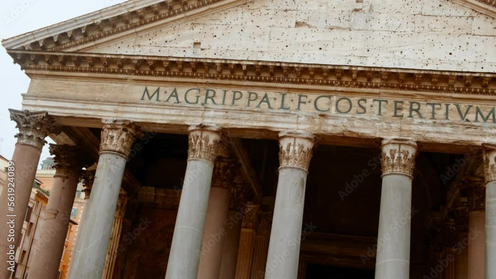 Establishing shot of the Pantheon in Rome, Italy. Built in the 2nd century AD, the Pantheon is a masterpiece temple of Ancient Rome Establishing shot of the Pantheon in Rome, Italy. Built in the 2nd century AD, the Pantheon is a masterpiece temple of Ancient Rome