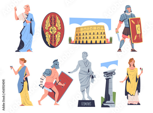 Foto Ancient Rome Citizens in Traditional Clothing with Warrior, Patrician Female and