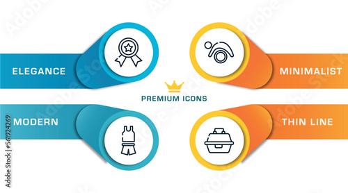 fisherman outline icons with infographic template. thin line icons such as first prize, sport wear, pilates, tackle box vector.