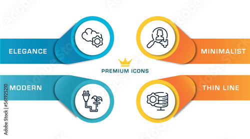 general outline icons with infographic template. thin line icons such as cloud service, biomass energy, hr solutions, data engineering vector.