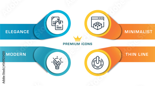 business pack outline icons with infographic template. thin line icons such as duplicate content, eco lightbulb, web package, power variant vector.