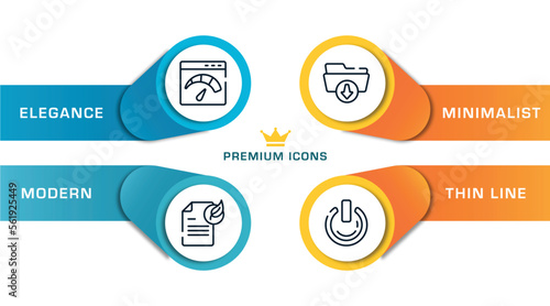 business pack outline icons with infographic template. thin line icons such as velocity test, fresh content, download folder, on power vector.