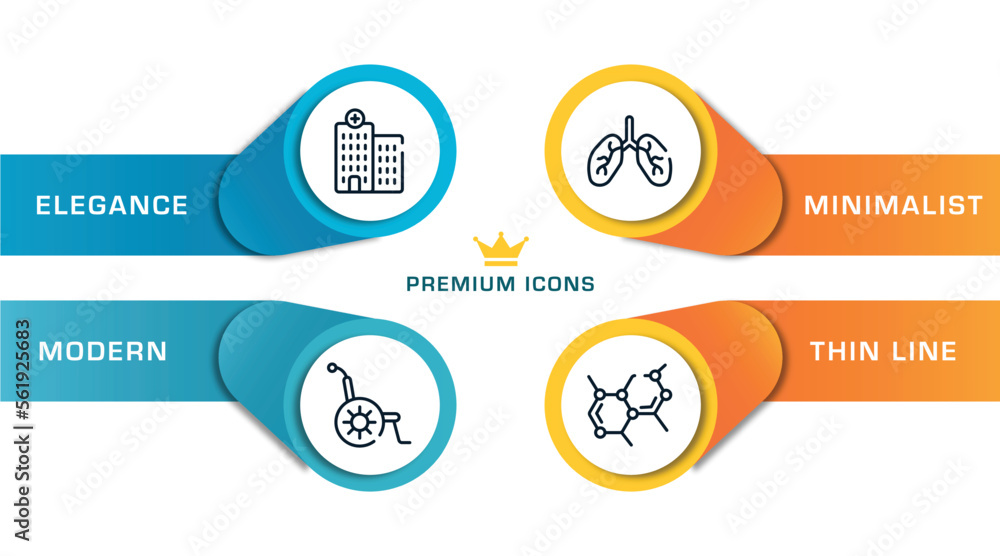 medical icons outline icons with infographic template. thin line icons such as hospital, wheelchair, lungs organ, biology shape vector. medical icons outline icons with infographic template. thin line icons such as hospital, wheelchair, lungs organ, biology shape vector.