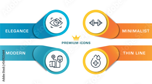 in the hospital outline icons with infographic template. thin line icons such as eye scanner medical, blood pressure control tool, weight, drop with hospital vector.