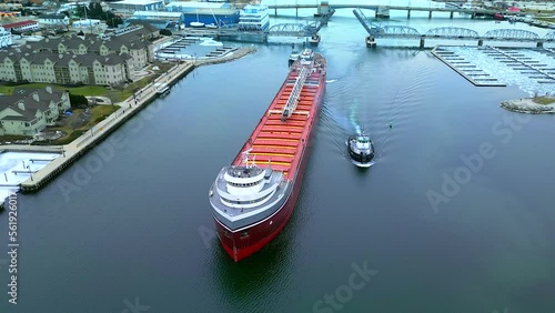 Majestic Great Lakes freighter ship headed to the shipyard for Winter maintenance
