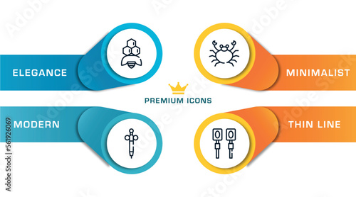 therapy outline icons with infographic template. thin line icons such as apitherapy, anesthesia, seafood, electrotherapy vector.