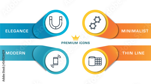 chemistry outline icons with infographic template. thin line icons such as magnets, shake, nano technology, gauze vector.