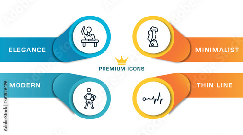 science and technology outline icons with infographic template. thin line icons such as raising hand, basketball player, chemicals, life line vector.