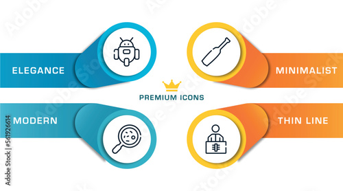 university outline icons with infographic template. thin line icons such as , microorganism, baseball bat, x ray vector.