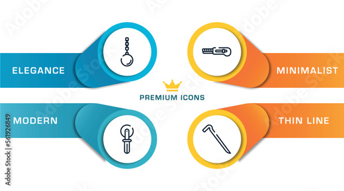 tools outline icons with infographic template. thin line icons such as wrecking ball, knife for pizza, null, crowbar vector.