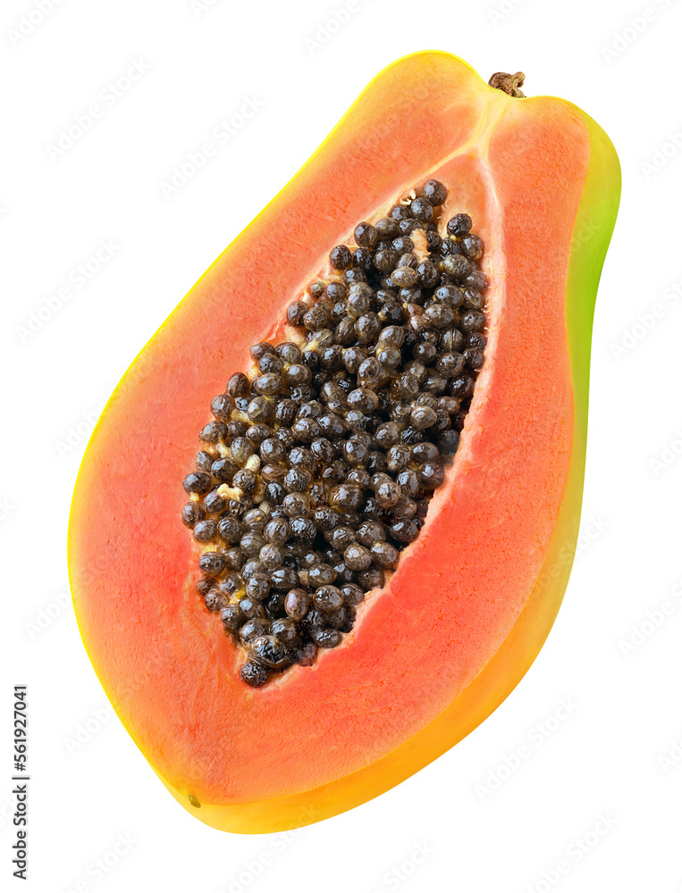 Papaya fruit half with seeds, cut out Papaya fruit half with seeds, cut out