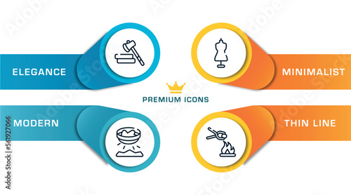 mining and crafting outline icons with infographic template. thin line icons such as lumberjack, panning, tailor, furnace vector.