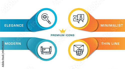 post office outline icons with infographic template. thin line icons such as observation, home theater, anniversary, international mail vector.