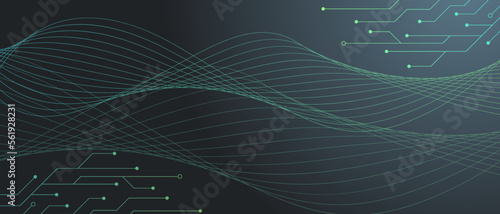 Quantum computer technology concept. Modern technology circuit board texture background design. Waves flow. Vector illustration