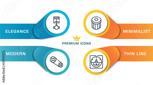 car parts outline icons with infographic template. thin line icons such as car cylinder, car camshaft, oil filter, ammeter vector.
