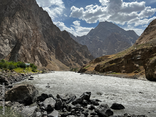 The Panj River - border between Tajikistan and Afghanistan. photo