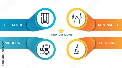 plastic surgery outline icons with infographic template. thin line icons such as infrared, make up kit, breast reduction, rhinoplasty vector.