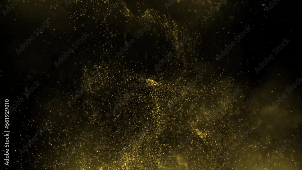 Gold Particles Moving Background. fast energy flying wave line with flash lights. Particle from below. Particle gold dust flickering on black background. Abstract Footage background for text. Gold Particles Moving Background. fast energy flying wave line with flash lights. Particle from below. Particle gold dust flickering on black background. Abstract Footage background for text.