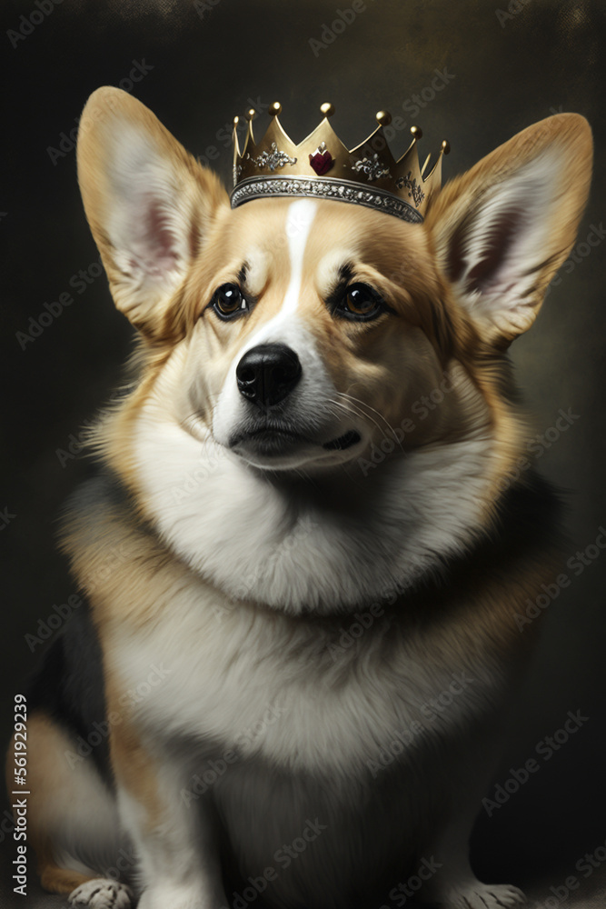 Corgi dog wearing a crown.