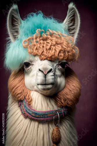 Illustration of a funky alpaca portrait
