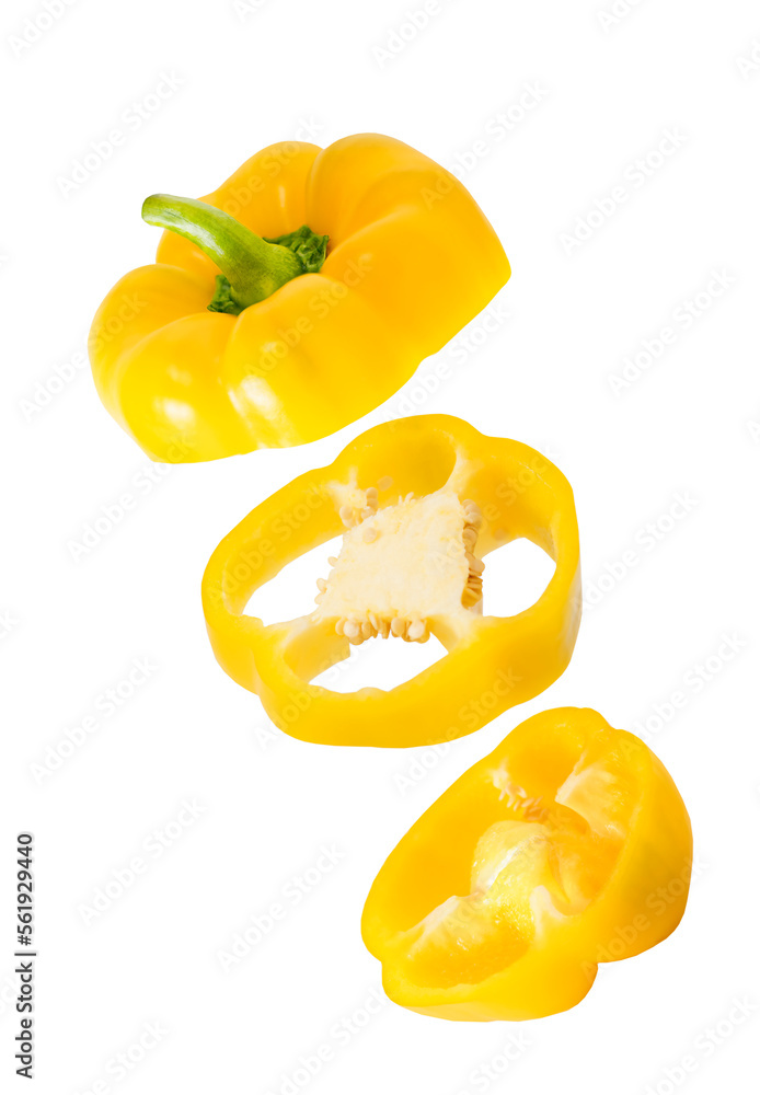 Yellow bell pepper cut isolated on white background Yellow bell pepper cut isolated on white background