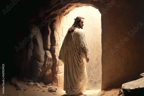 Empty tomb, resurrections of Jesus Christ. Easter themed image. 