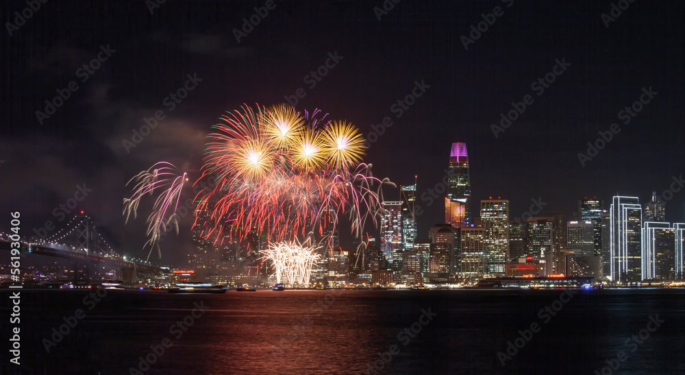 New Year Eve Fireworks over City San Francisco, California