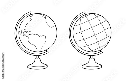 School Globe Doodle Sketch. Model of the Earth. Education equipment. Isolated vector illustration