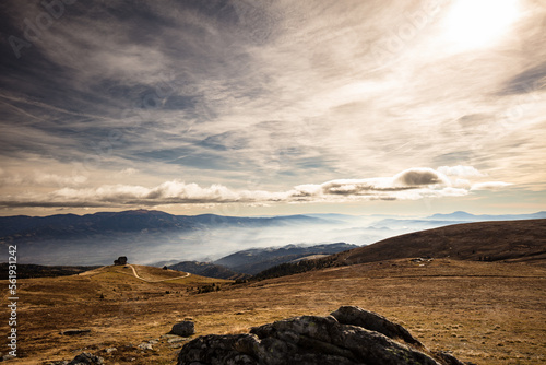 mountain hut in the carinthian alps looking west towards koralpe at the carinthian and styrian border.