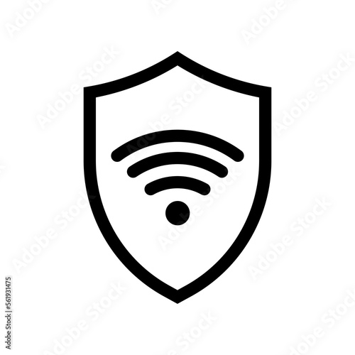 WI-FI signal security icon. Shield icon with signal symbol. Black wifi icon. Vector illustration.