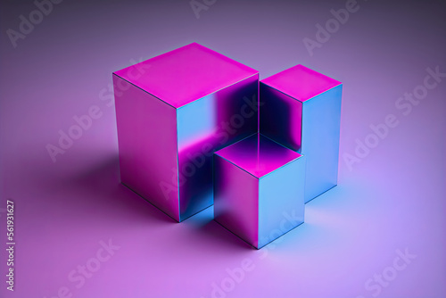 ai midjourney generative illustration of three magenta metallic colored squares on pink background