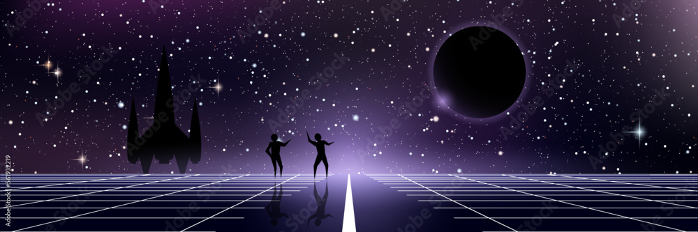 Neutron star universe, alien space vector concept illustration. Web banner, header design template