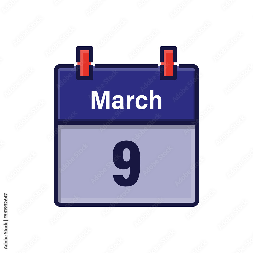 March 9, Calendar icon. Day, month. Meeting appointment time. Event schedule date. Flat vector illustration. March 9, Calendar icon. Day, month. Meeting appointment time. Event schedule date. Flat vector illustration.