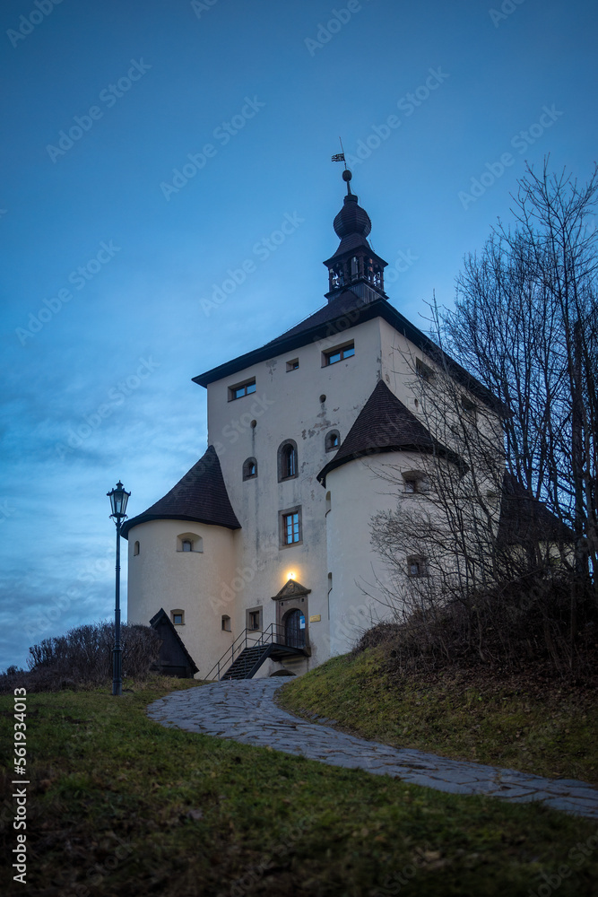 The New Castle in Banska Stiavnica at evening, Slovakia, Europe.